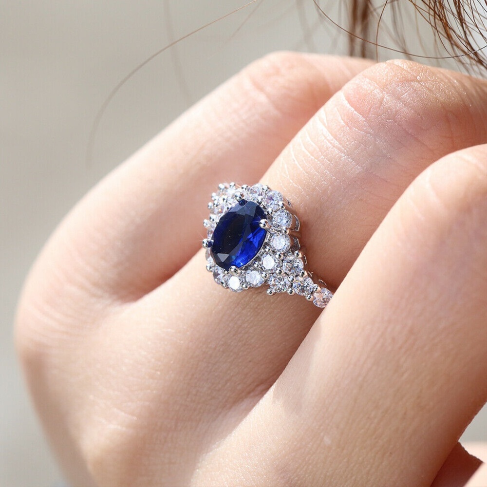 925 Silver Oval Cut Blue Sapphire Ring New - Picture 7 of 7